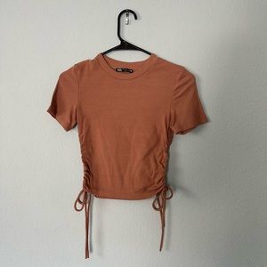 Zara Basic Brown Crop Top with Side Ties